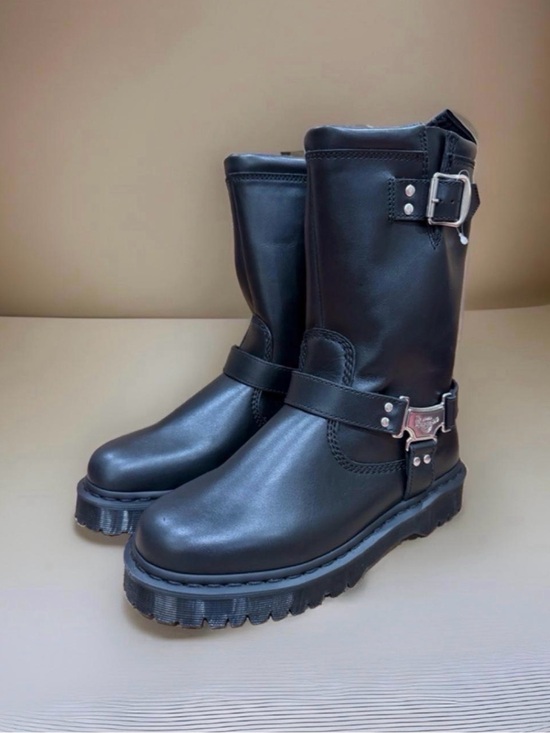 Dr. Martens Shoes - Dr. Martens Anistone Hi Black Leather Moto Harness Boots - Women 8 / Men 7 NWT